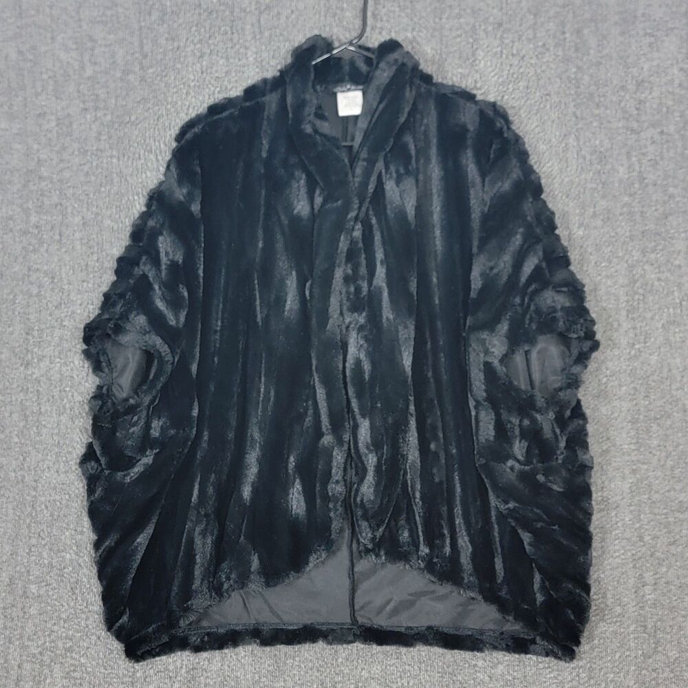 Slinky Brand Jacket Womens Large Black Faux Fur Open Front Super Soft Short Coat